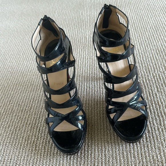 Christian Louboutin Black Patent Leather Sandals - Picture 1 of 5